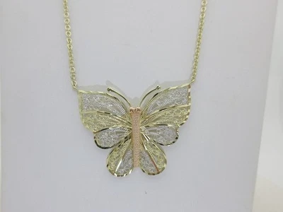 Collar Mariposa Oro Sólido 14k Vintage Filigrana Oro Joyería 17" Langosta N133 Foto 1 de 4