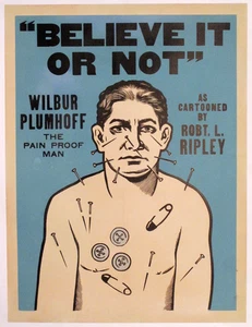 Vintage 1939 RIPLEY'S Rare HUMAN PIN CUSHION 28x21 SIDESHOW Poster FREE SHIPPING - Picture 1 of 3