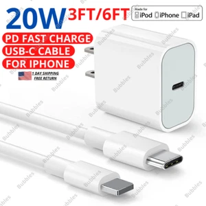 PD Fast Charger Cable For iPhone 14 13 12 11 8 7 XR iPad 20W USB-C Power Adapter - Picture 1 of 17