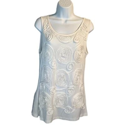 Blusa Willi Smith bordada roseta floral sem mangas gola redonda creme M - Imagem 1 de 4