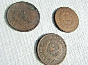 2/1864 &1/1868 Two Cent Piece Early U.S. TYPE COIN CIVIL WAR ERA *3 TOTAL - Imagen 1 de 4