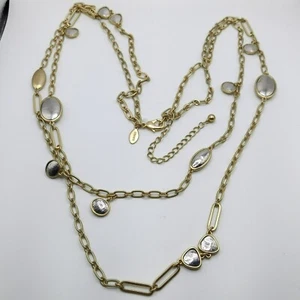 Chico's Two Strand Long Layered Gold Tone Brushed Silver Tone Inset Beads 35" - Picture 1 of 7