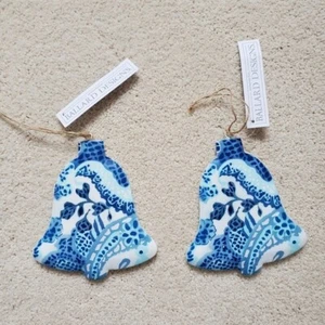 NWT Ballard Designs Bell Holiday Ornaments in Blue and White - Set of 2 - Picture 1 of 14