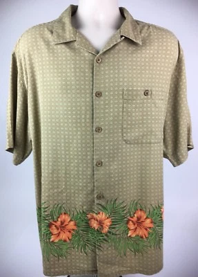 Boca Classics Mens XL Hawaiian Camp Shirt Button Front SS 100% Silk Floral Tan - Image 1 of 4