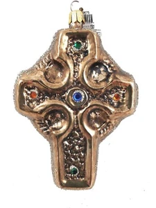 Gold Schmuck Glas Kreuz Ornament Osterdeko Abt. 56 Made in Czech Rep - Bild 1 von 2