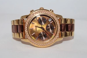 DKNY WOMEN'S Wrist Watch CRYSTAL ACCENTED BEZEL DATE SUBDIALS GOLD TONE WORKING - Picture 1 of 11