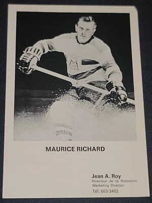 MAURICE RICHARD - NHL OLD TIMER JERSEY - JEAN A. ROY MARKETING DIRECTOR POSTCARD - Image 1 of 2