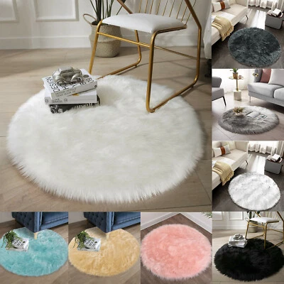 Faux Fur Sheepskin Fluffy Area Rugs Round Shaggy Carpet For Bedroom Living room - Image 1 of 4