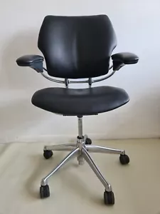 Humanscale Freedom NEW BLACK LEATHER HIDE Chair Chrome Frame & Base Task Arms - Picture 1 of 5