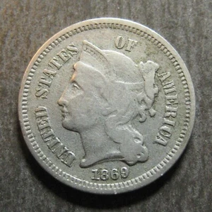 1869 Three Cent - Repunched Date FS-302 RPD-001 * 3¢ Piece Nickel * - (P3915) - Picture 1 of 3
