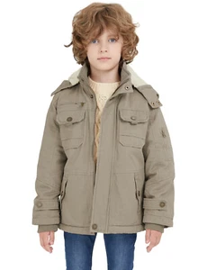 Giacca sherpa invernale ragazzo WenVen cappotto militare cotone twill pesante con cappuccio - Foto 1 di 41