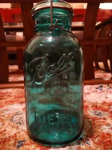 Vintage Ball Mason Blue Half Gallon Jar with Lid Seal and Handle - Picture 1 of 12