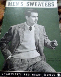 VTG 1940s KNITTING BOOK Men's SWEATERS 1940 - Picture 1 of 5