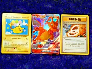 Flying Pikachu 110/108 Charizard GX Holo SM211 + Non Holo Pokemon 3 Card Lot NM - Picture 1 of 2