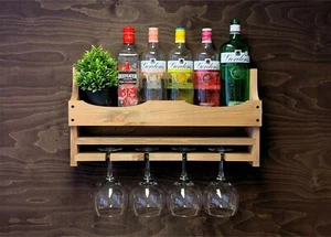 Gin Regal Weinregal Flasche & 4 Gin Glas Halter - Haus oder Garten Bar (4GWO)EM - Bild 1 von 3