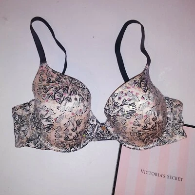 Sujetador Victoria Secret 36C Forrado Demi Lentejuelas Bling Gris Crema Colección 2012 Foto 1 de 4