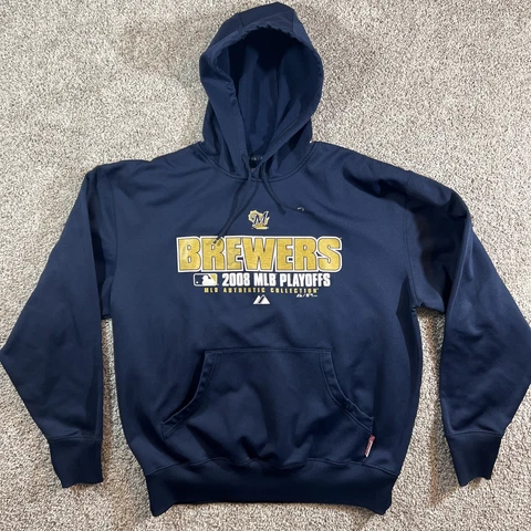Milwaukee Brewers Hoodie Sweatshirt Majestic Authentic Collection Sz Large Cover
