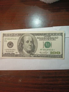 100 dollar Bill Rare Start Note 2006 Low Serial Numbers Hf 00197015* - Picture 1 of 6