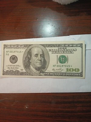 100 dollar  Bill Rare Start Note 2006 Low Serial Numbers Hf 00197015* - Image 1 of 4