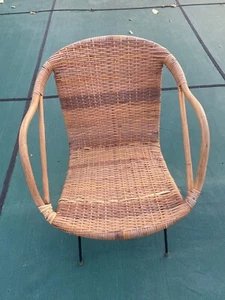 Mid Century Modern Arthur Umanoff Style Rattan & Wrought Iron Chair - Picture 1 of 8