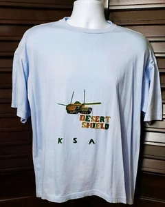 Vintage 1990s Embroidered Desert Shield T-Shirt, Light Blue, From Saudi Arabia - Bild 1 von 8