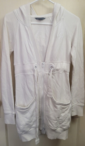 OFF WHITE Felpa donna A X Armanai Exchange lunga avorio con cappuccio e zip taglia media