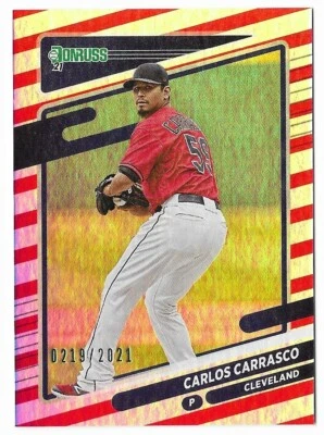 2021 Donruss Holo Red #91 Carlos Carrasco /2021 Cleveland Numbered Parallel Foil - Image 1 of 2