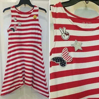 Childrens Place Red White Blue XXL 16 Dress 4th of July Patriotic Peace USA  - Image 1 of 4