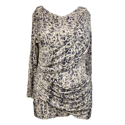 Camisa Cabi Mujer Mediana Marfil Púrpura Estampada Elastizada Cortina Blusa Manga Larga Foto 1 de 4