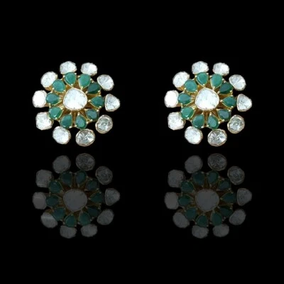 Smaragd Edelstein Uncut Polki Diamant 925 Sterlingsilber Zierliche Schmuck - Bild 1 von 4