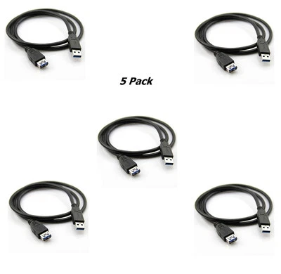 3Ft (3 Feet) USB 3.0 A Male to A Female SuperSpeed Extension Cable 5-Pack - Image 1 of 4
