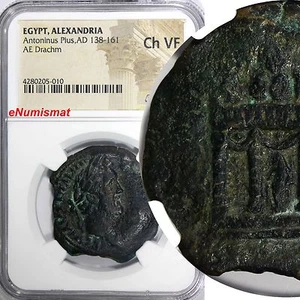 EGYPT.ALEXANDRIA.Antoninus Pius AD 138-161.AE.Drachm NGC CH VF SCARCE (010) - Picture 1 of 4
