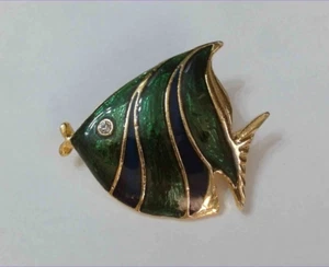 Vintage Blue & Green Enamel Angel Fish Brooch Pin - Picture 1 of 6