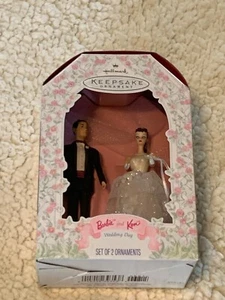 Vintage 1997 Hallmark BARBIE and Ken WEDDING Day Set of 2 Keepsake Ornaments - Picture 1 of 3
