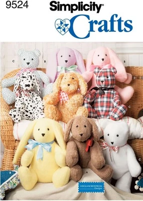Simplicity 9524 Stuffed Dog Rabbit Bear Doll 14 inch Classic Teddy Bear Pattern - Image 1 of 3