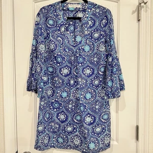 Trina Turk Los Angeles Cotton Silk Blue Floral Print Dress Size 8 Swim Cover Up - Picture 1 of 7