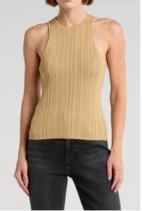 Madewell The Signature Shimmer Knit Cutaway Sweater Tank Gold Large - Picture 1 of 9