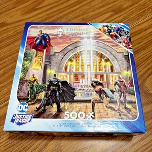 DC Justice League Thomas Kinkade 500 Pc Puzzle, Hall of Justice, New/Sealed - Picture 1 of 6