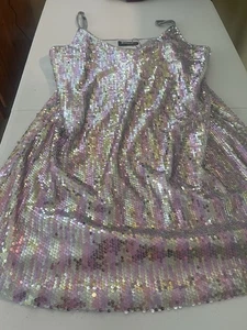 Allegra K Damen Glitzer Pailletten V-Ausschnitt Spaghettiträger Minikleid Club Large - Bild 1 von 10