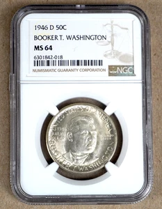 1946-D BOOKER T WASHINGTON COMMEMORATIVE HALF DOLLAR NGC MS64 842018 - Picture 1 of 2