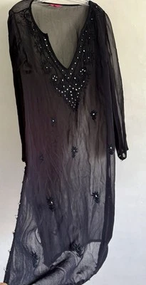 MONSOON BLACK LONG SLEEVE EMBROIDERED KAFTAN KIMONO BLOUSE  BEACH SUMMER SIZE:10 - Image 1 of 4