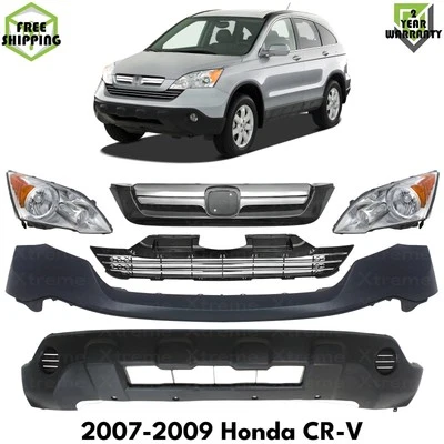 Front Bumper Cover Primed Plastic & Headlights Kit For 2007-2009 Honda CR-V Foto 1 de 4