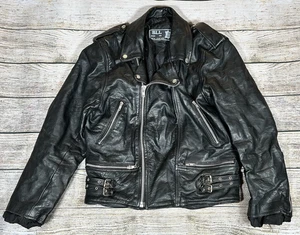 Vintage BLL Biker Punk Rock Biker Rich Leather Jacket Zip Pockets Size 40 Black - Picture 1 of 16