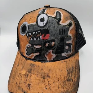 Gun Monster Hand Painted hat snapback trucker curved brim Original Art - Picture 1 of 6