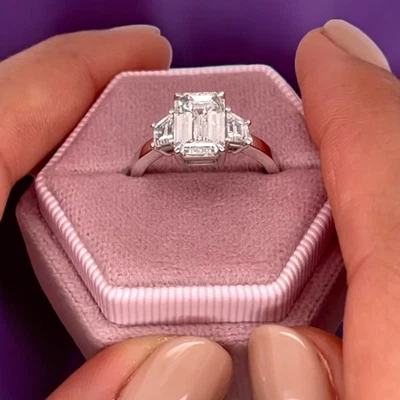 950 Platinum Wedding Women Ring 0.50 Ct Diamond Emerald Cut Semi Mount Setting - Image 1 of 4