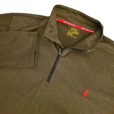 Polo Ralph Lauren Para Hombre 2XL Verde Rendimiento Manga Larga 1/4 Cremallera Pullover Foto 1 de 4