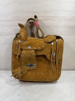 Bolso de Hombro Vintage Cuero Gamuza Tocado a Mano Western Saddle Forrado Sherpa Tostado Foto 1 de 4