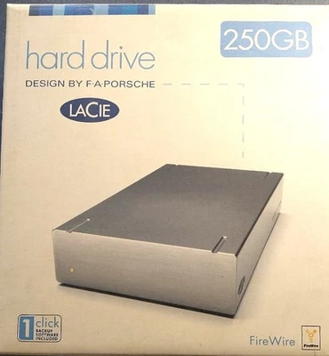 Lacie 250 GB Ext. Disco duro, diseño Porsche, sin usar, falta adaptador de CA en caja abierta Foto 1 de 2