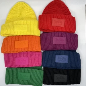 Gorro COACH Para Mujer Clásico Acanalado Tonal Parche Puño Tejido -Selecciona Color NUEVO - Imagen 1 de 10