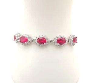 Red Corundum Oval 18KGP Cubic Zirconia Flower Adjustable Bangle Bracelet - Picture 1 of 12